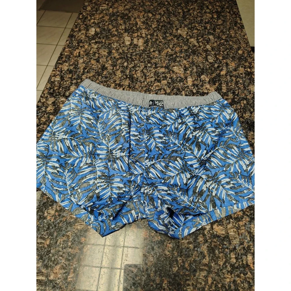 Original Penguin Mens Blue Tropical Palm Leaf Cotton Lounge Boxer Shorts Large